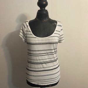 White House Black Market stripe scoop neck tee, size M